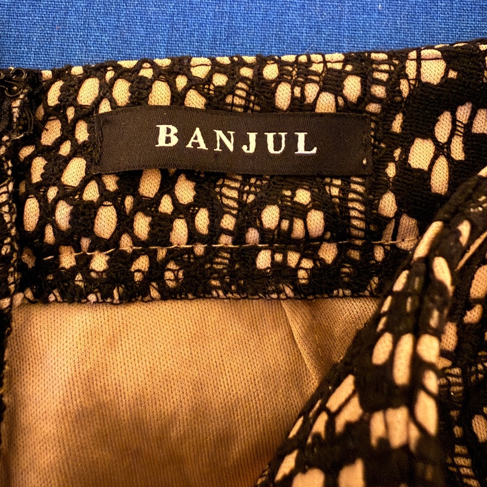 Banjul NWOT High-Waisted Black and Tan Crochet/ Lace Tiered Fringe Flare Pants - Picture 5 of 6